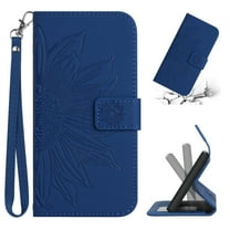 Flip Wallet Cover Case for Samsung Galaxy A36 5G Phone, A36 5G Cases for Cell Phones, PU Leather Embossed Sunflower Shockproof Kickstand Slim Case for Samsung A36 5G, Darkblue