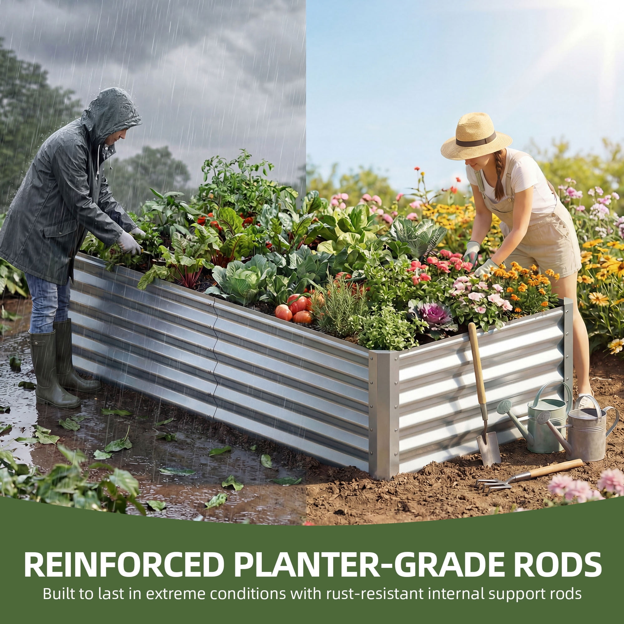 Uforic Galvanized Raised Garden Bed Kit, Metal Planter Box with Gloves, Metal Raised Garden Beds for Vegetables,Silver,6x3x3ft