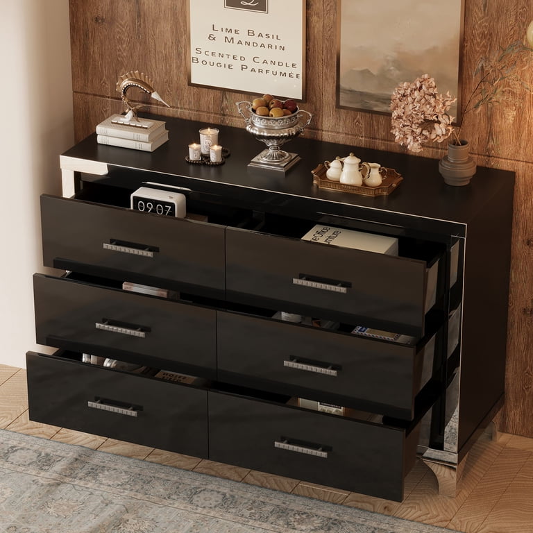 Modern High Gloss Mirrored Dresser with Metal Handle, Office Storage  Cabinet Furniture, Cabinet is designed with anti-tip devices and 6 Drawers  for ...