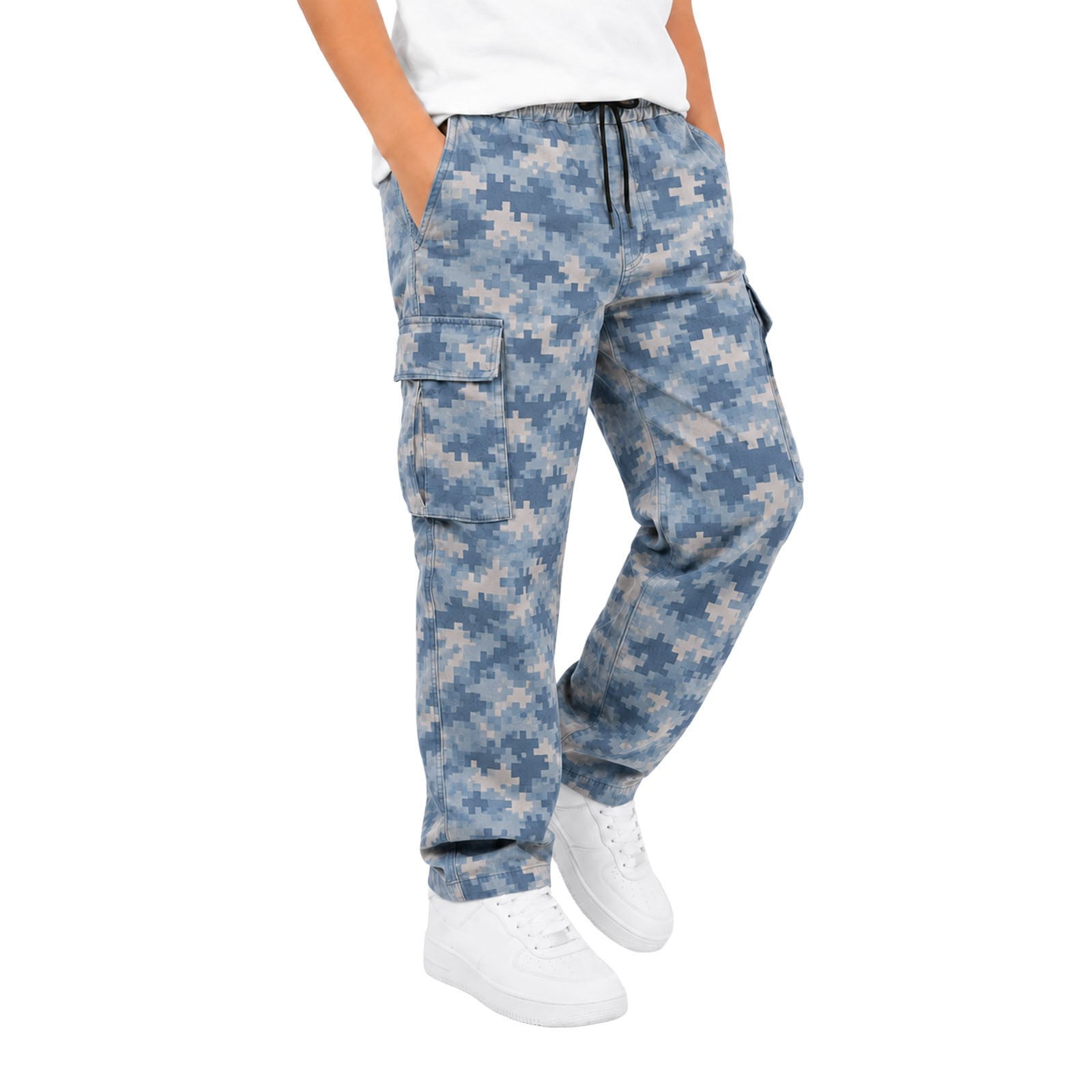 WERYOUNG Boys Cargo Pants Elastic Drawstring Waist Camo Printed Straight Leg Trousers Kids Trendy Back To School Pants 11-12 Years