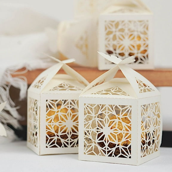 BalsaCircle 25 Ivory 2" Party Favor Gift Boxes Laser Cut Lace Design Butterfly Decorations
