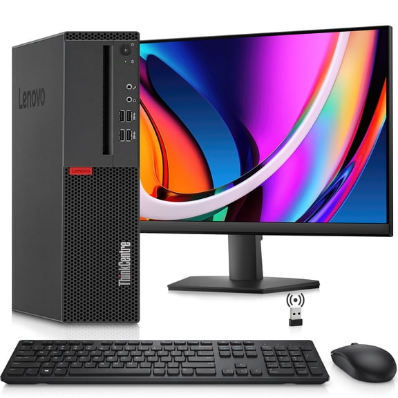 Restored Lenovo Computer PC, Intel Core i5 7th Gen, 16GB DDR4 RAM, 512GB SSD, 22" LED Monitor, Webcam and Wireless keyboard and Mouse, Windows 11 Pro, Small Form Factor Desktop