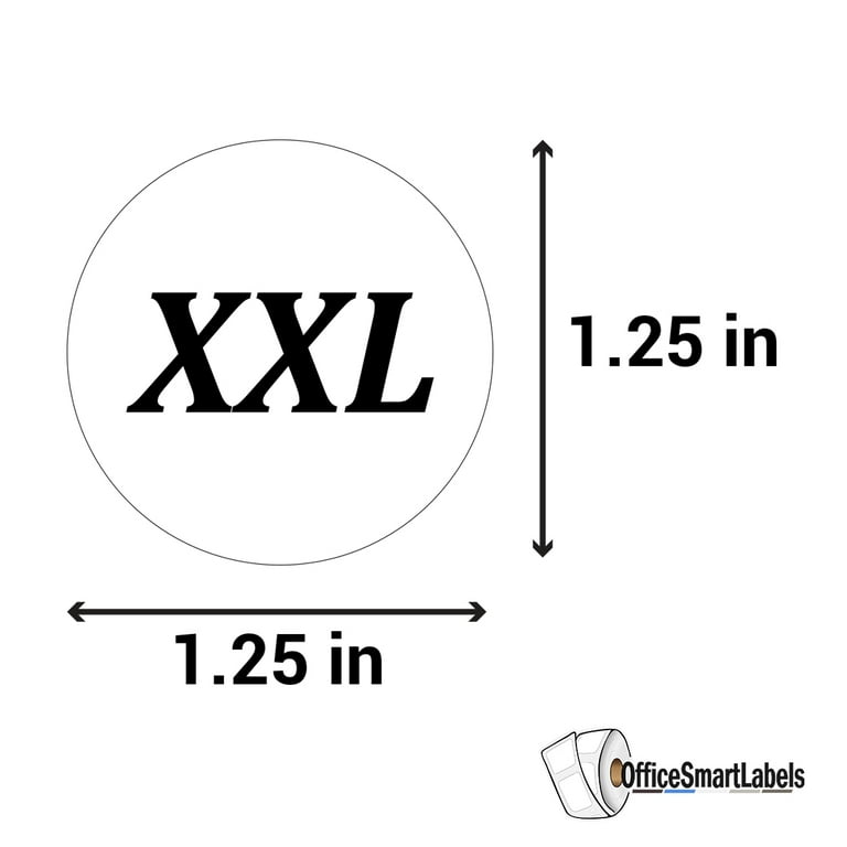 Officesmartlabels 1.25 inch Round ( XXL ) XX-Large Stickers Labels for Retail, Clothing, Clothing Sizes Etc ( 10 Rolls / White ), Size: 1.25 Round