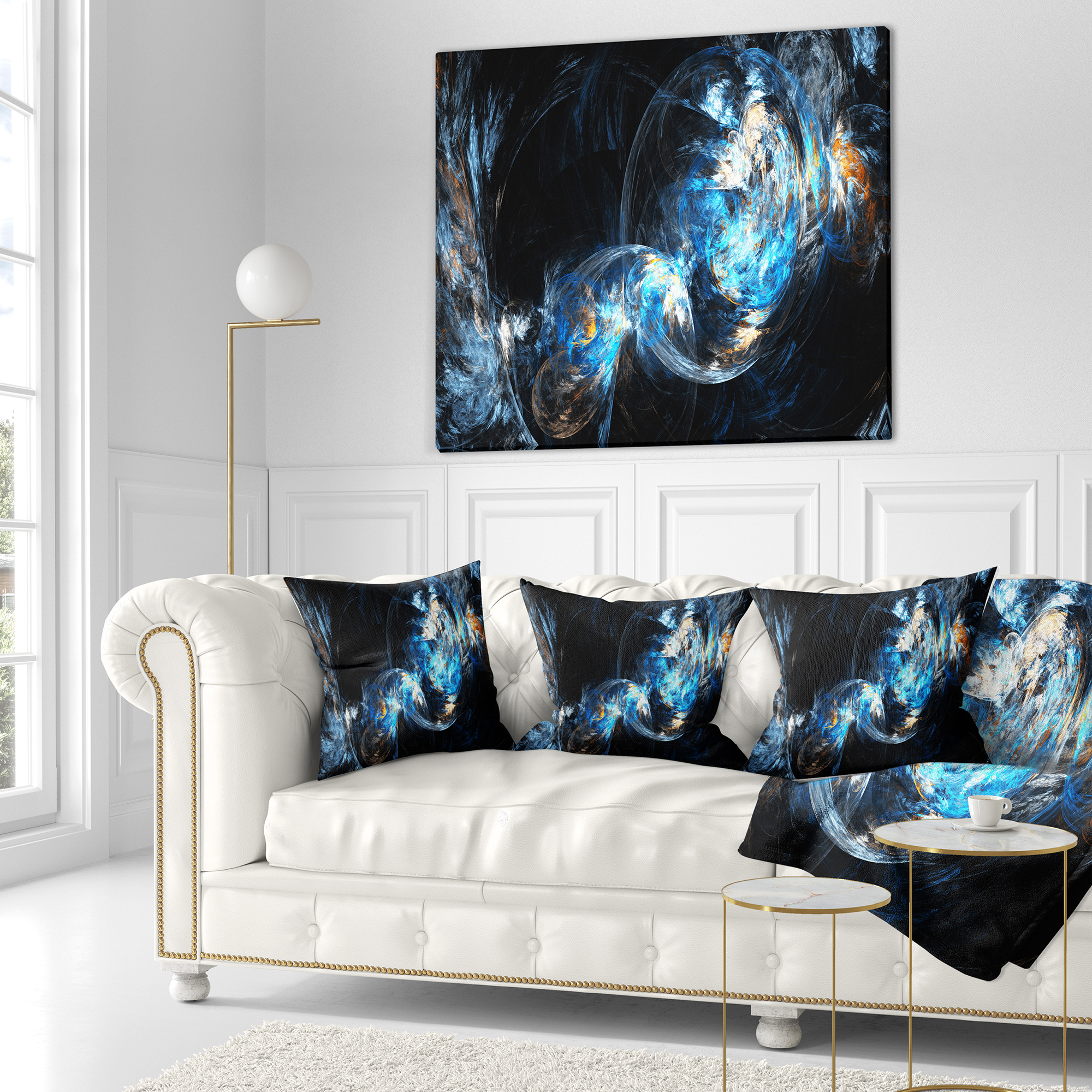 Designart Colored Smoke Blue - Abstract Throw Pillow - 18x18