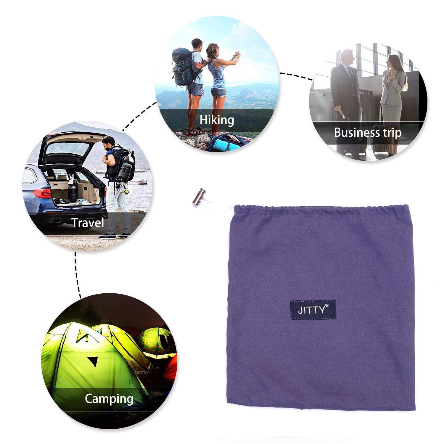 Jitty Sleeping Bag Liner 83"x45",Portable Lightweight Sleeping Bags,Travel Sheet with Pillow Slot for Adult Teen Hotel Travel Camping Home (Grey Blue)