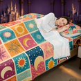 thumbnail image 4 of Homewish Cartoon Sun and Moon Bed Sheets for Kids, Colorful Patchwork Full Size Sheets, 4pcs, 1 Flat Sheet, 1 Fitted Sheet and 2 Pillowcases, 4 of 6