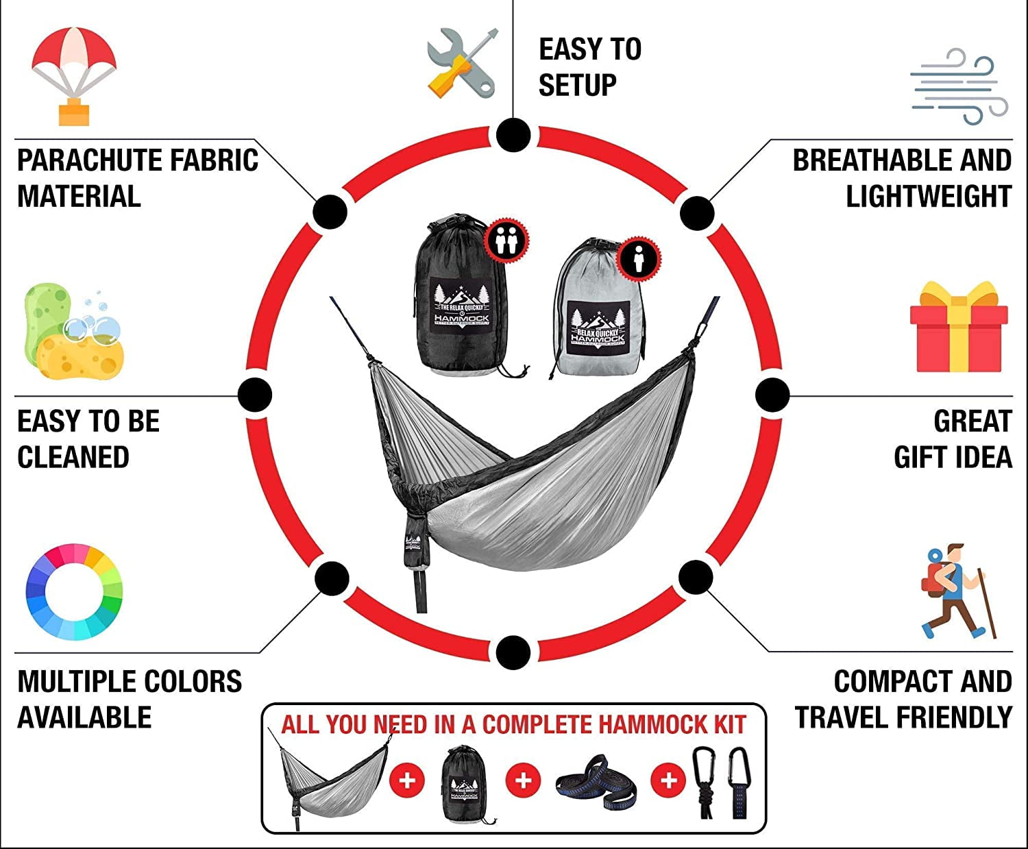 Portable Hammock - Black, Gray