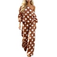 thumbnail image 2 of Karymi Women's Clothing Polka Dot Print 2 Piece Outfit Set, One Shoulder Cold Shoulder Batwing Short Sleeve Crop Top, High Waist Pleated Wide Leg Long Pants Vacation Outfits for Women, 2 of 5