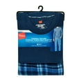 thumbnail image 2 of Hanes Men's Micro Fleece Sleep Set, Thermal Top with Plaid Printed Pajama Pants, Blue, 2 of 6
