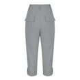 thumbnail image 2 of Bloomae Womens Capris with Pockets Stretch Lightweight Casual Button High Waist Cargo Pants Rolled Hem Summer Cropped Trousers Outdoor Clothes Gray XL, 2 of 7