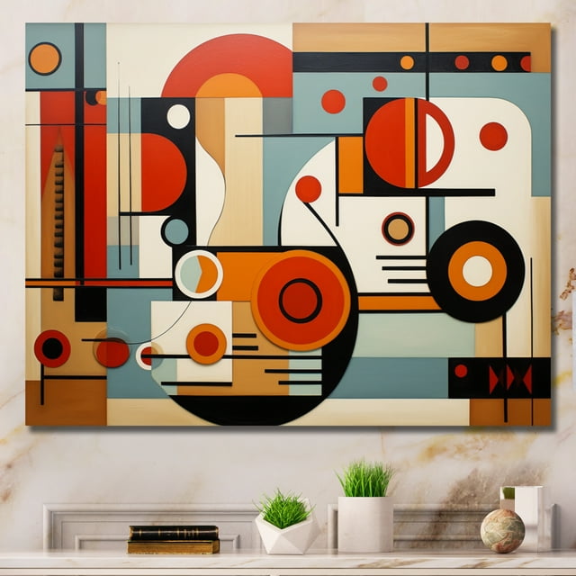 Designart art Mural Abstrait Mi-Siècle Surdimensionné, art Mural Mi-Siècle, Géométriques Graphiques Colorés Mi-Siècle, Toile Murale Moderne Mi-Siècle Multicolore, 20x12 Pouces