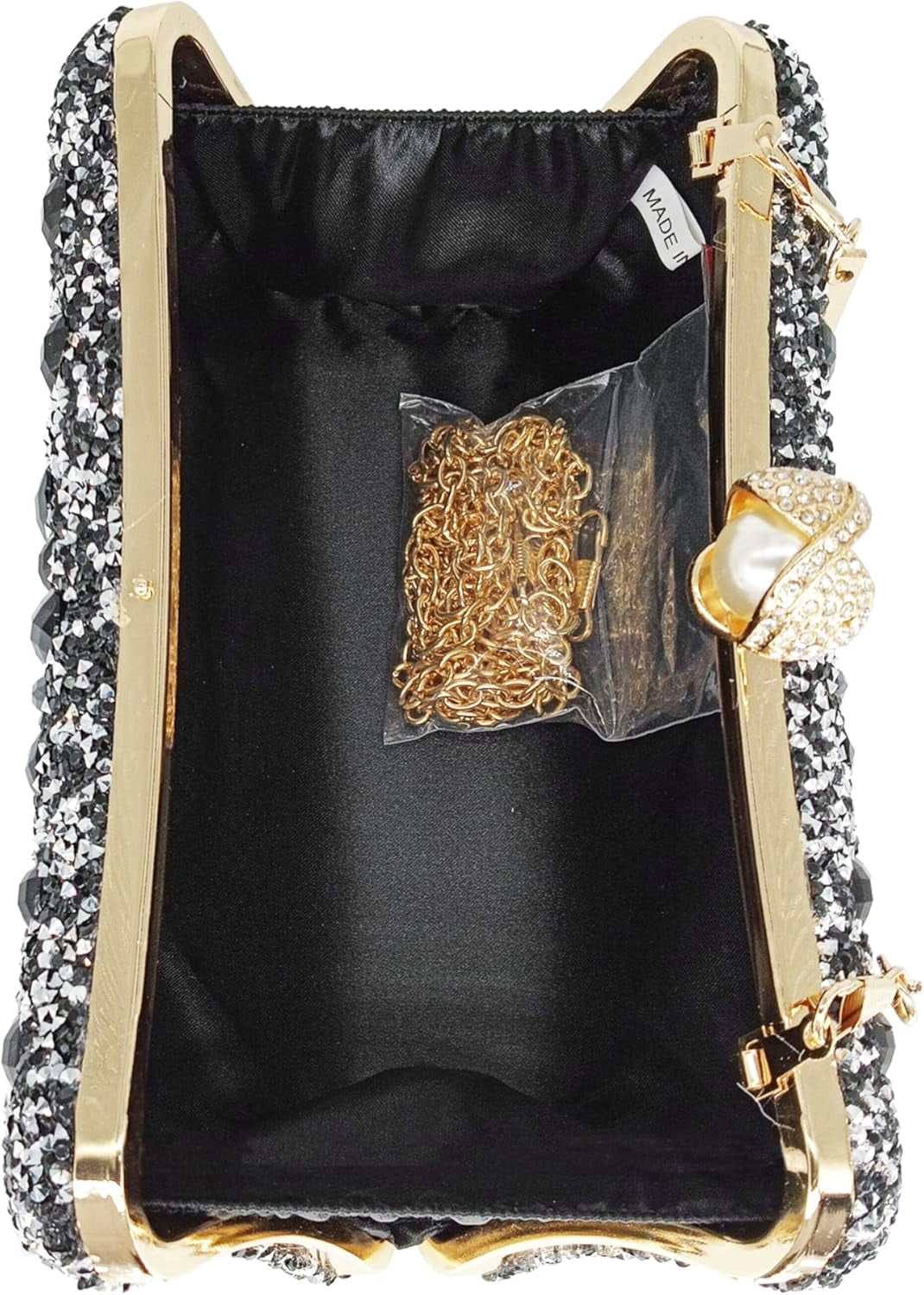 Kwuty Rhinestone Clutch Purses for Women Evening Wedding Formal - Round Pearl Clasp Handbag - Crystal Diamond Bag