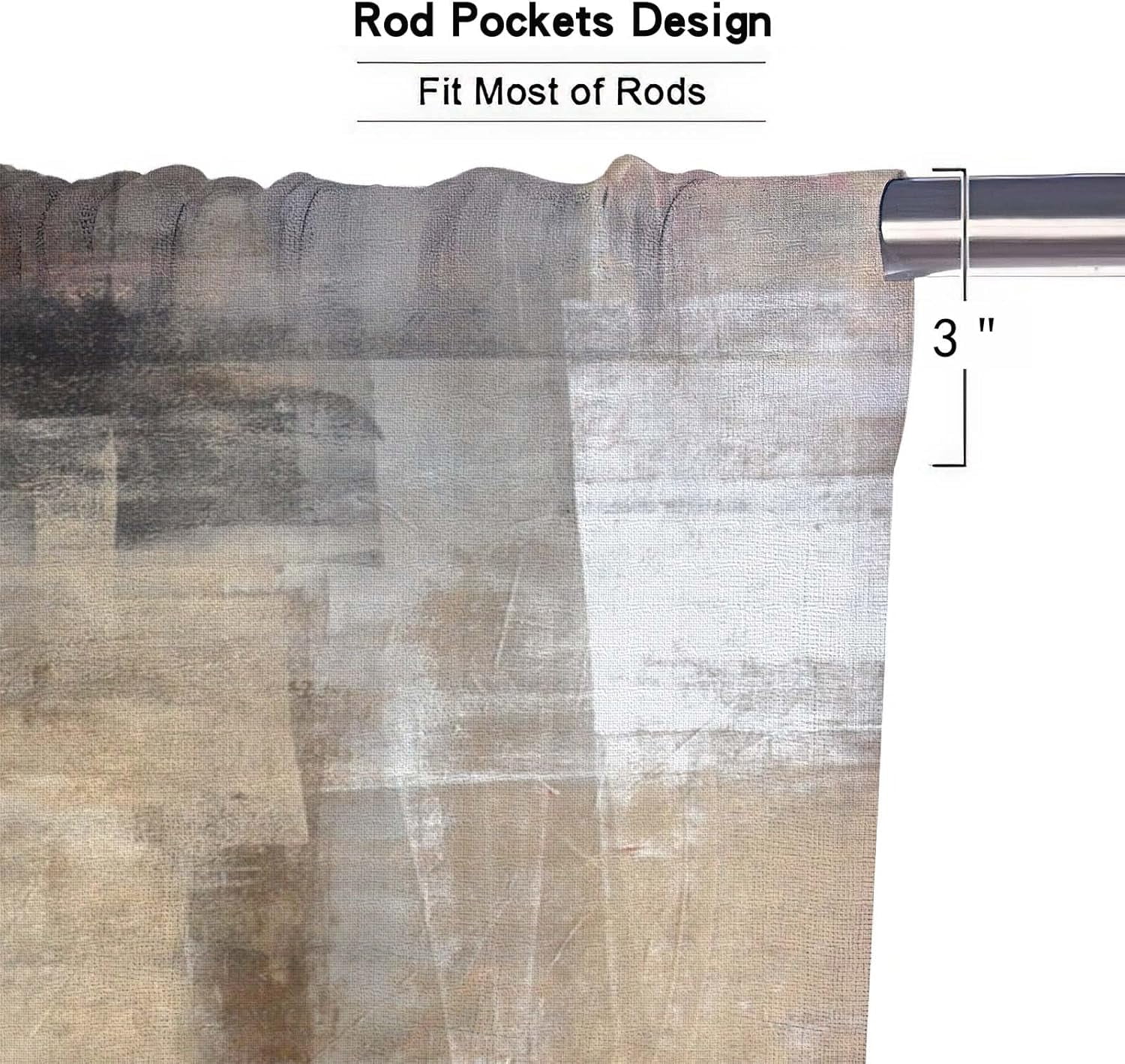 Brown Blackout Kitchen Curtains Tiers and Valances Set 3 Piece for Windows Beige Kitchen Window Curtains Set,Modern Abstract Art Valances for Living Room(36" Tiers Set)