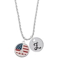thumbnail image 1 of Delight Jewelry Silvertone Large Peace Sign with USA Flag Silvertone Script Initial Disc - Z - Charm Necklace, 20"+3", 1 of 4