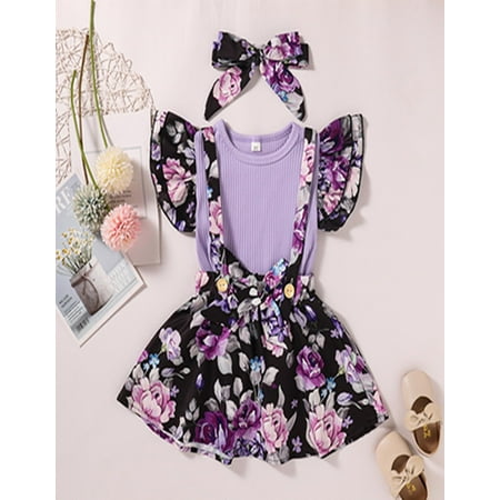 

OQCKIDS Girls 3PCS Casual Sets Dress Hairband Flower Crew neck Cotton Sleeveless Summer Girls Solid