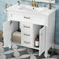 thumbnail image 3 of Euroco 36 Inch Bathroom Vanity with Sink Combo, White Freestanding Cabinet with Ceramic Basin, MDF + Solid Wood Frame, Flip-Out Top Drawer, Soft Close Doors, 2 Storage Drawers, Golden Handles, 3 of 9