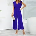 thumbnail image 4 of Aloohaidyvio Women's Elegant V Neck Jumpsuit Casual Straight Trousers Business Romper Formal Jumpsuit Blue L, 4 of 5