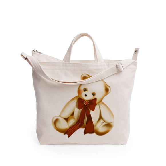 Bolsa BAGGU de lona reciclada con cremallera horizontal y osito de peluche