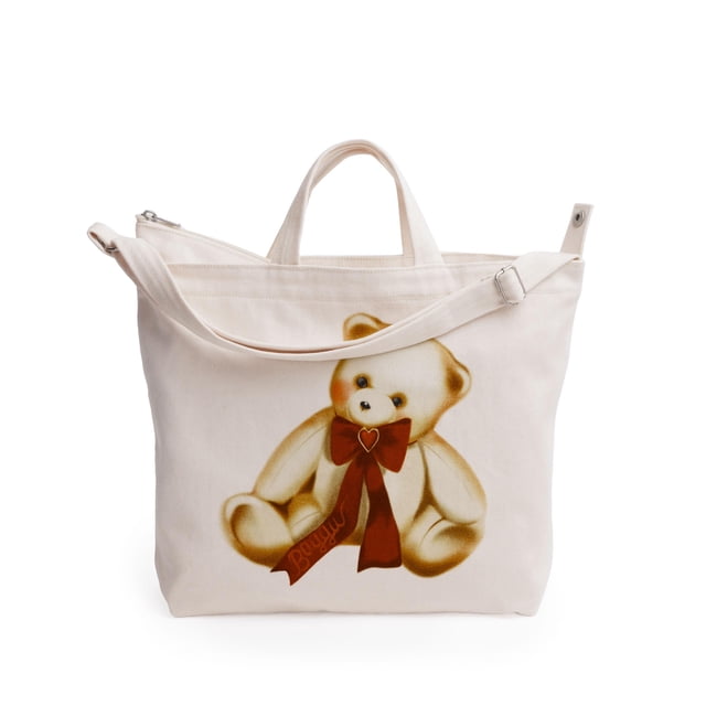 Bolsa BAGGU de lona reciclada con cremallera horizontal y osito de peluche