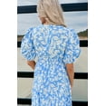 thumbnail image 2 of Elegant Sky Blue Floral V Neck Puff Short Sleeve Flowing Maxi Dress | [ZhiHiMeRi] | (US 12-14)L, 2 of 11