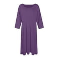 thumbnail image 4 of LISTHA 3/4 Sleeve Dresses for Women Fall Casual Loose Plain Pleated Flowy Midi Dresses Purple 2XL, 4 of 5