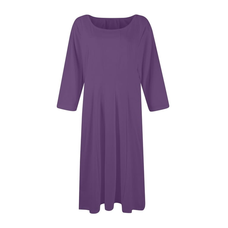 purple 3/4 sleeve dress Womens 3/4 Sleeve Church Dresses Vintage Ruffle Bodycon Midi Dress Purple