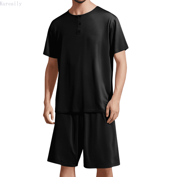 Kureaily Men's Round Neck Short Sleeve Top Shorts Casual Style Homewear Pajama Set Summer Pajamas