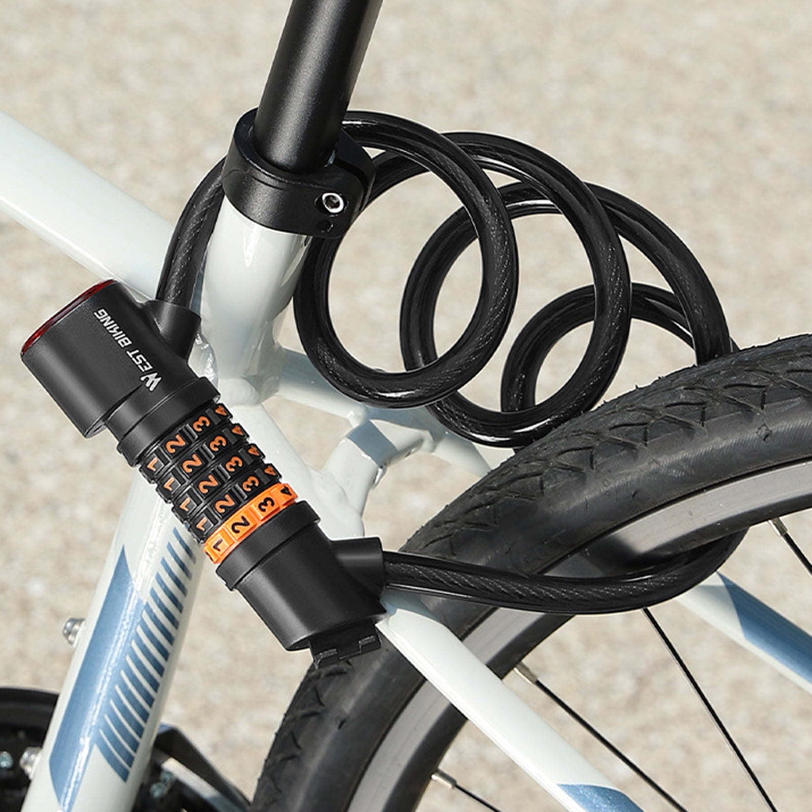 Pebbuoy Bicycle Lock with LED Tail Light Shear-Resistant Anti-Theft 5 Digit Resettable Combination Bike Cable Lock Accessories