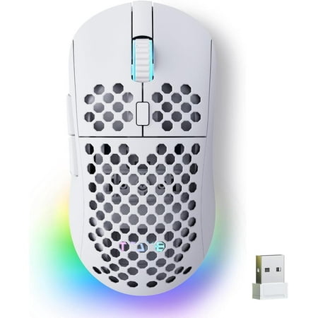 TMKB Falcon M1 Wireless Gaming Mouse, 24000DPI Optical Sensor, 180Hrs Battery, Lightweight, 6 Programmable Buttons, RGB Strip, 2.4G/BT5.2/USB-C Wired for PC/Mac/Laptop - Matte White