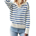 thumbnail image 1 of Prolriy Chandails pour Femmes Chandail Uni Décontracté Cardigan à Revers Rayé Chandail Femmes Chandails Hauts Bleus m, 1 of 7