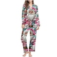 thumbnail image 2 of Lorytime Pjs Sets for Women Christmas Santa Claus Long Sleeved Collared Tops Elastic Waist Pants Festive Loungewear, 2 of 5