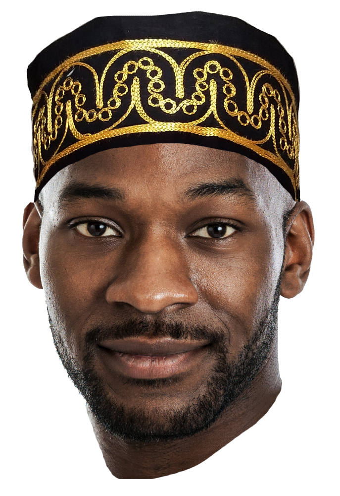 Men's Gold African Kufi Hat With Black Embroidery – 100% Cotton, Made In Nigeria