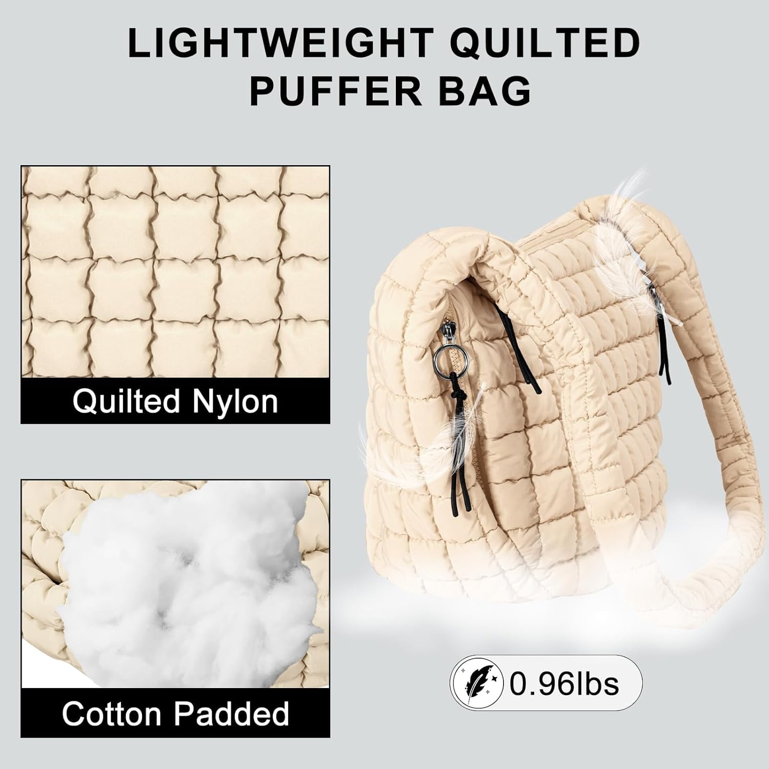 Kwuty Puffer Tote Bag for Women Large Quilted Puffy Lightweight Carryall Crossbody Tote Bag for Women