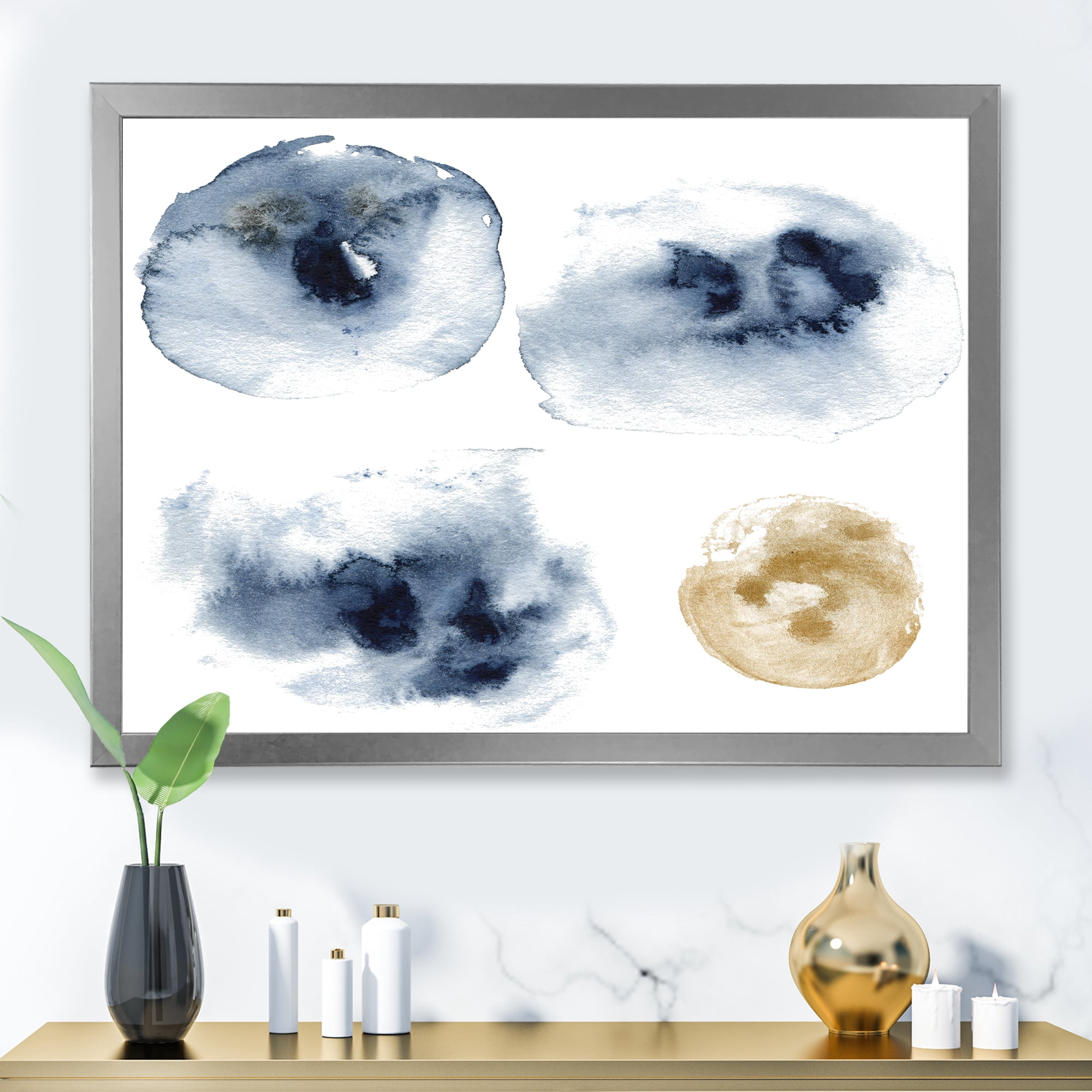 Designart 'Abstract Of Gold and Dark Blue Cloud' Modern Framed Art Print