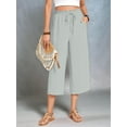 thumbnail image 5 of Women'S Cropped Pants Drawstring Casual with Pockets Loose High Waisted Wide Leg Lounge Pants Light Grey S, 5 of 6
