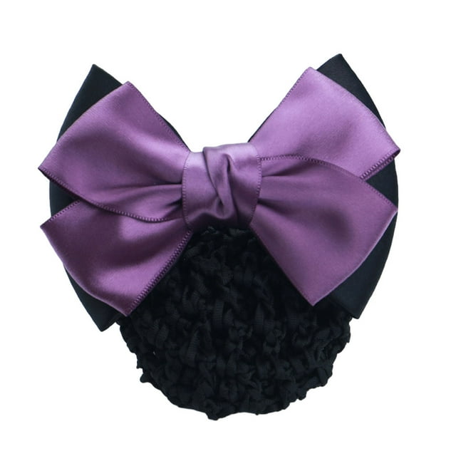 tredstone Wide Application Bow Work Hair Clips For Various Occasions Fashionable And Elegant Elastic Hair Nets Two-Bows-purple 1Set