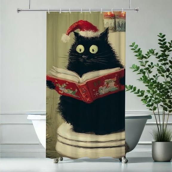 RKSupls Christmas Shower Curtain, Christmas Black Cat Bathroom Shower Curtain with Hooks for Christmas Home Bathroom Decor Washable Curtains, 36x72 in