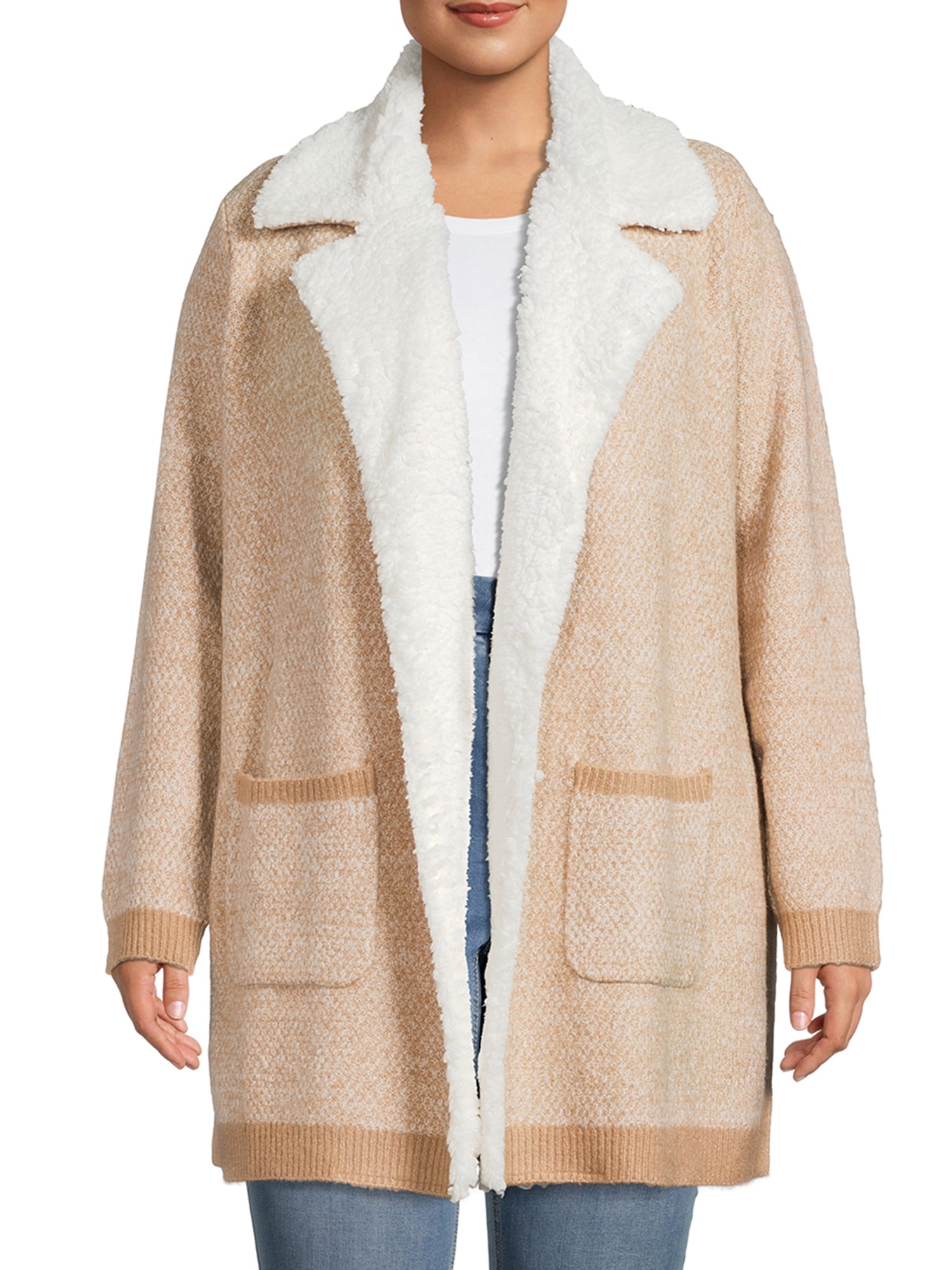 Faux Sherpa Collar Cardigan - Walmart 