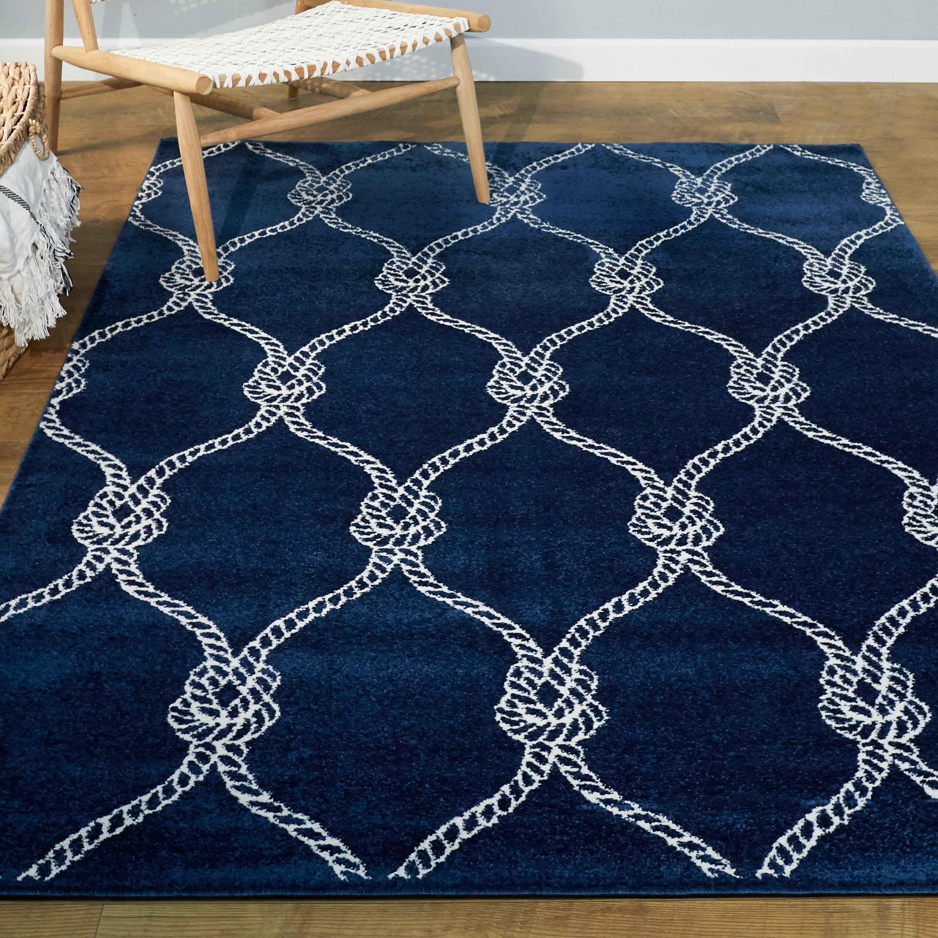 Balta Fischer Nautical Trellis Coastal Area Rug Navy 2'7" x 7' Runner 6' Runner, 8' Runner Navy