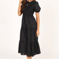 thumbnail image 2 of Vestido largo elegante para mujer Vestido túnica de gasa Cuello redondo Color sólido Traje diario FLhrweasw Nuevo, 2 of 7