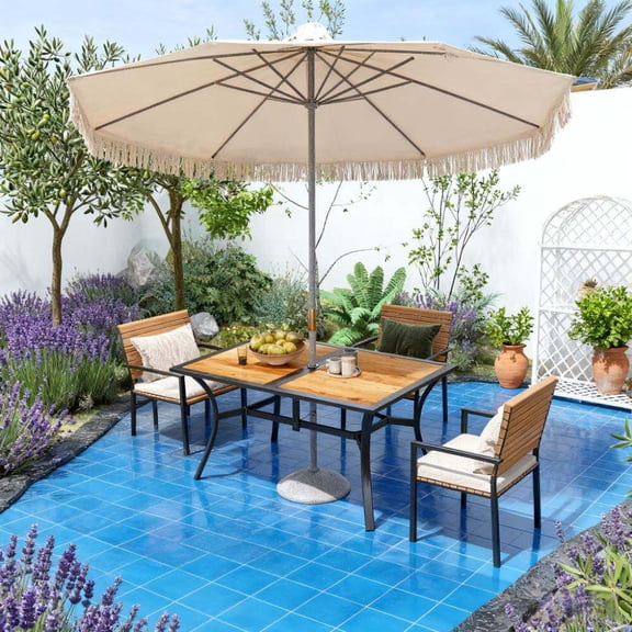 Outdoor Dining Table Stable Faux Wood Rectangle Outdoor Dining Table,Rectangle Outdoor Dining Table,Rectangular Patio Table with Umbrella Hole,Patio Table