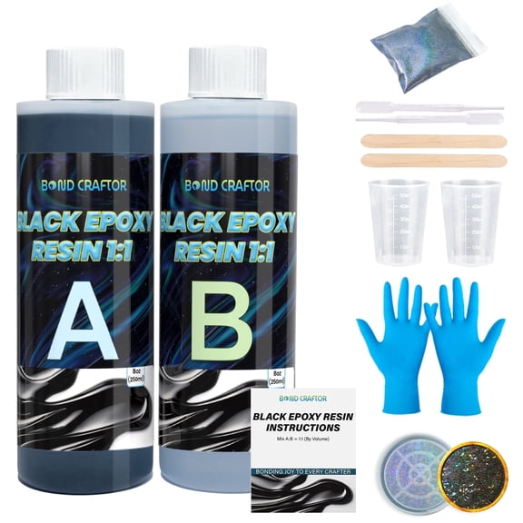 Bond Craftor 16 oz Black Epoxy Kit, Bubble Free High Gloss, Self Leveling, No Dye Required for Arts, Crafts, Jewelry Making