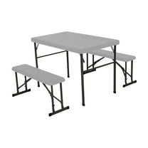 Lifetime 42" Table with Benches (HDPE & Powder Coated Steel). Boulder Gray
