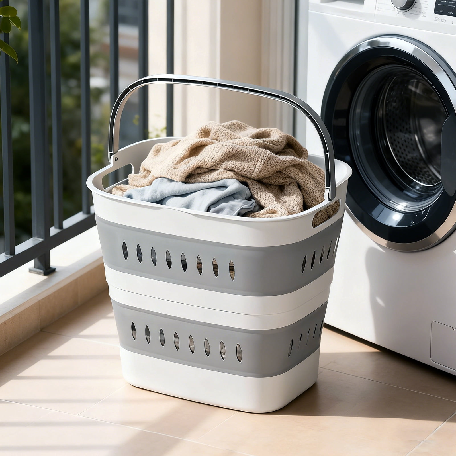 Godance Collapsible Laundry Baskets - Foldable Pop Up Laundry Hamper Plastic with Comfort Handles, 40 L Foldable Clothes Hamper for Laundry, Space Saving Pop-Up Storage Container/Organizer (Grey)