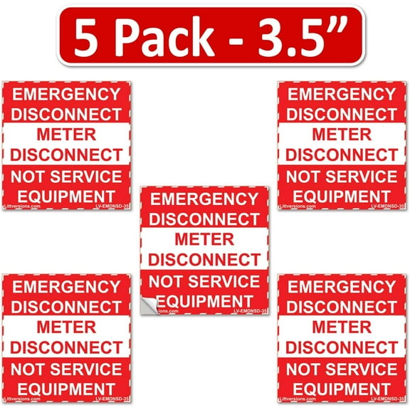 5Pk 5"x 3.5" Emergency Meter Disconnect NOT Service Equipment Label Sign Stickr Vinyl NEC compliant