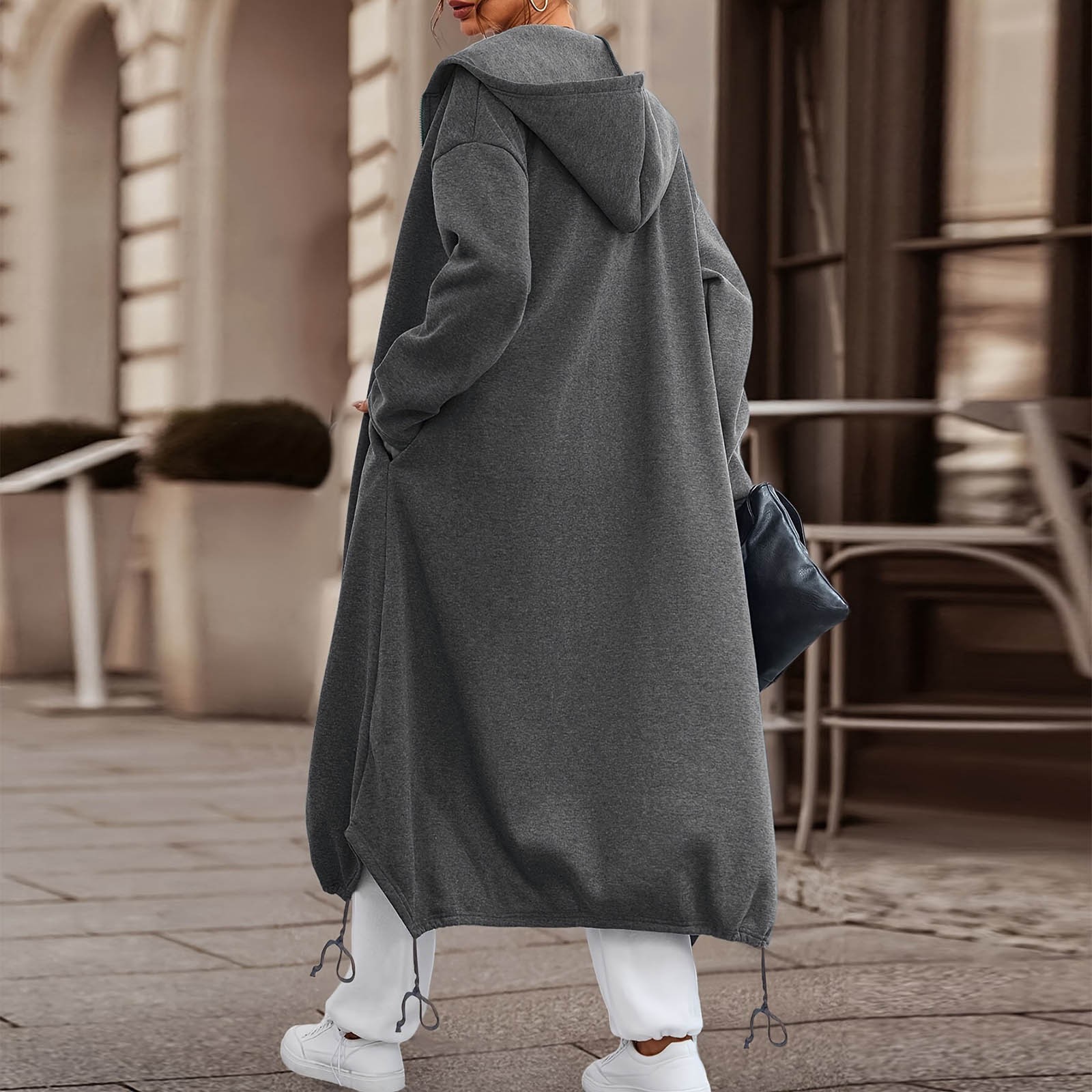 Ediodpoh Women’s Loose Zippered Long Cardigan for Women Sweatshirt Jacket Hooded with Pockets GY1 M
