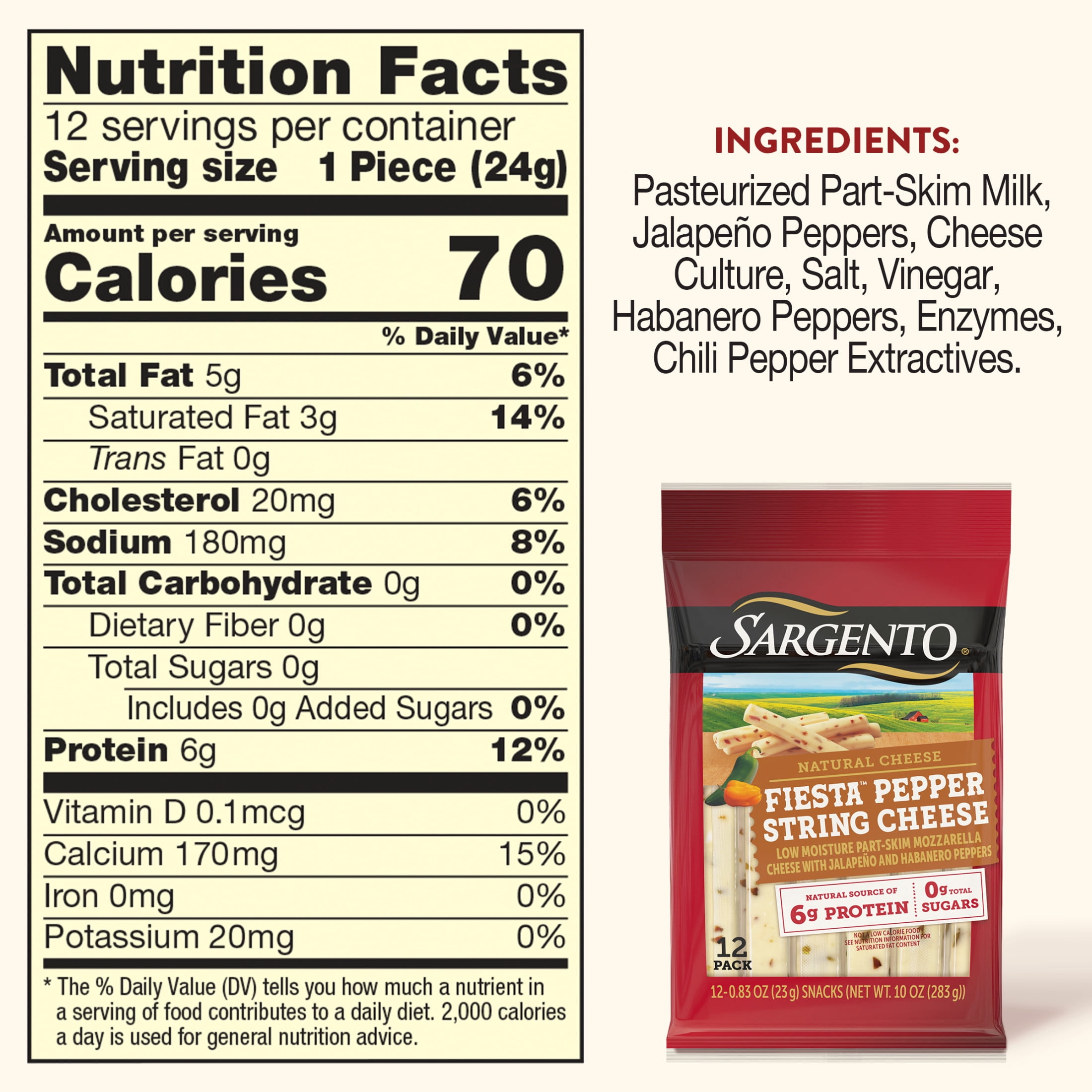Sargento® Fiesta™ Pepper String Cheese, 12-pack