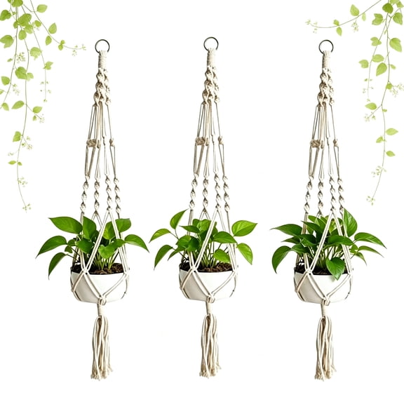3Pcs Macrame Plant Hanger, Cotton Rope Hanging Basket, Indoor Outdoor Flower Pot Holder