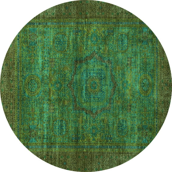 Ahgly Company Machine Washable Indoor Round Abstract Turquoise Blue Modern Area Rugs, 6' Round