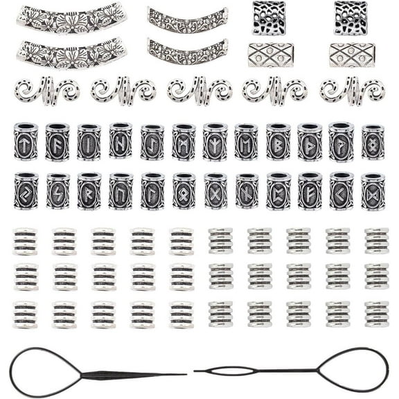 DIY Kit with Alloy Beads and Plastic Hair Pin Bun Maker Antique Silver 9.5x9mm Hole: 6mm Total 69pcs/bag